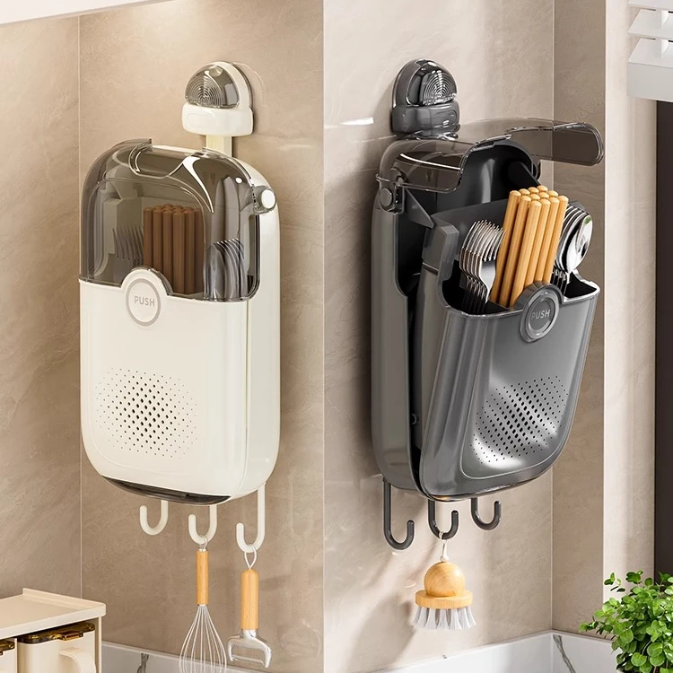 吸盘壁挂筷子筒收纳盒壁挂式家用厨房餐具筷子勺子置物架筷篓筷笼