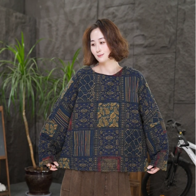 【国风棉服】qq厚款套头宽松型短外套休闲女装民族风上衣