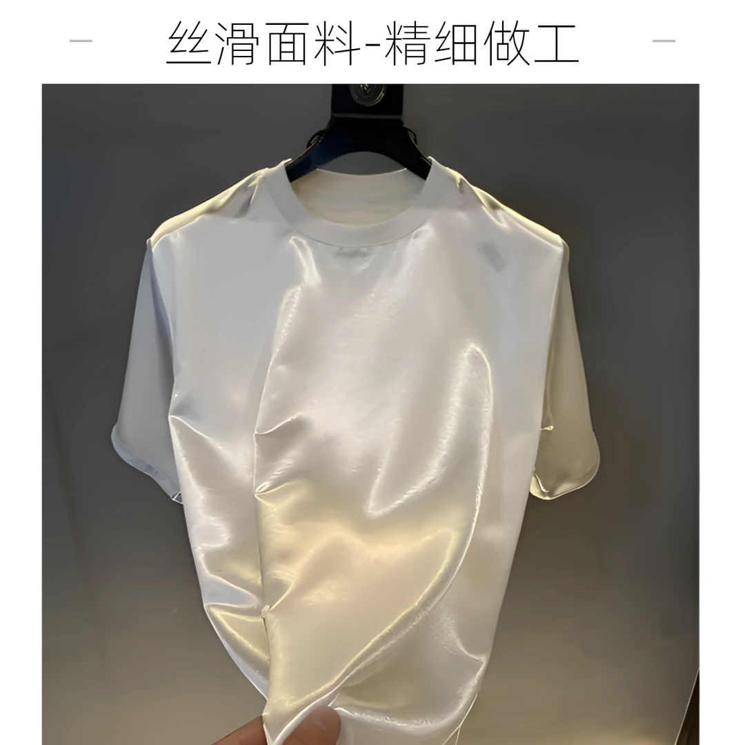 轻奢欧货夏季新款男士短袖纯色时尚T恤半袖打底休闲百搭圆领醋酸