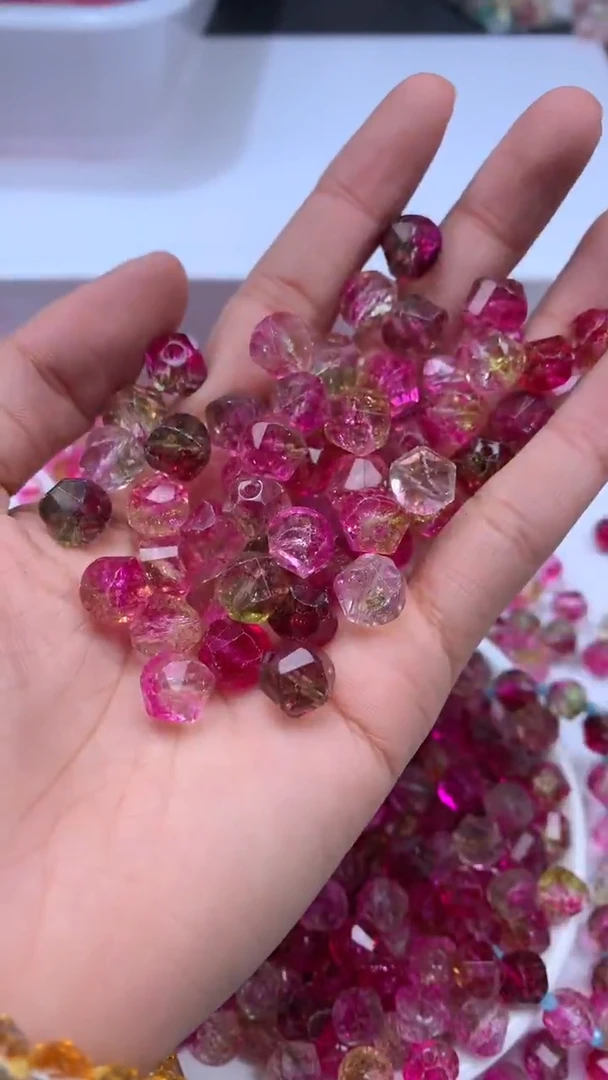 颈饰未镶嵌水晶W1848-西瓜碧玺扭珠10mm*8颗