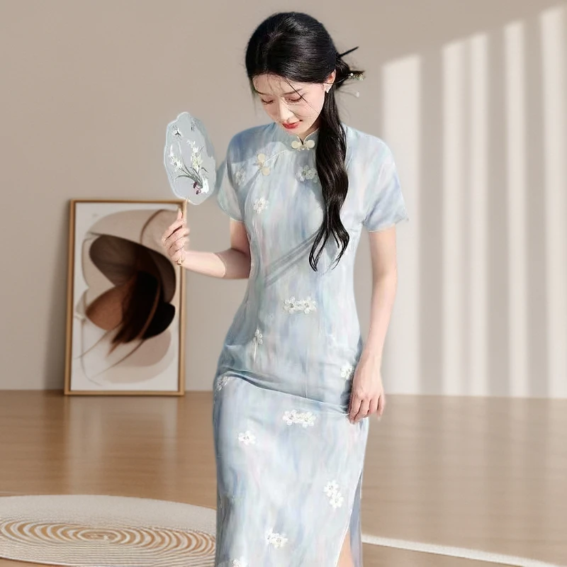 0337 渐变色 【极光蓝】刺绣 旗袍