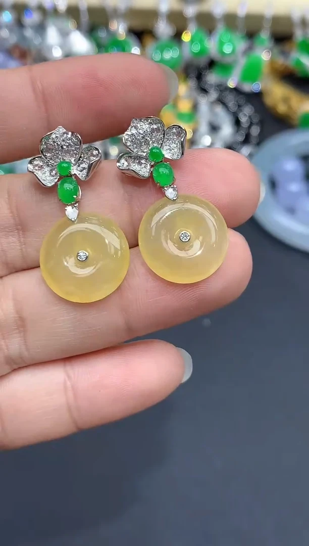 翡翠18K金镶嵌耳饰633-春日珠宝