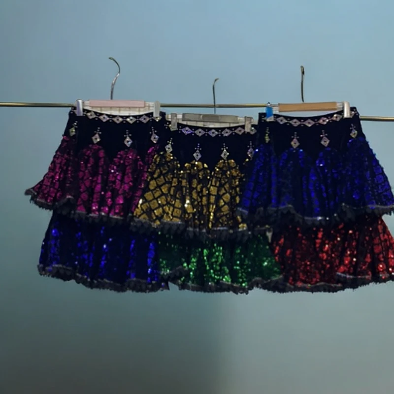 WXF     舞蹈服    丝绒菱形亮片裙