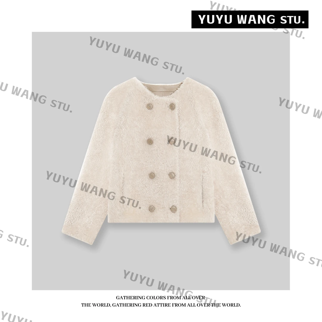 YUYU WANG【冬悦】小香风羊毛皮草外套女短款小个子皮毛一体大衣