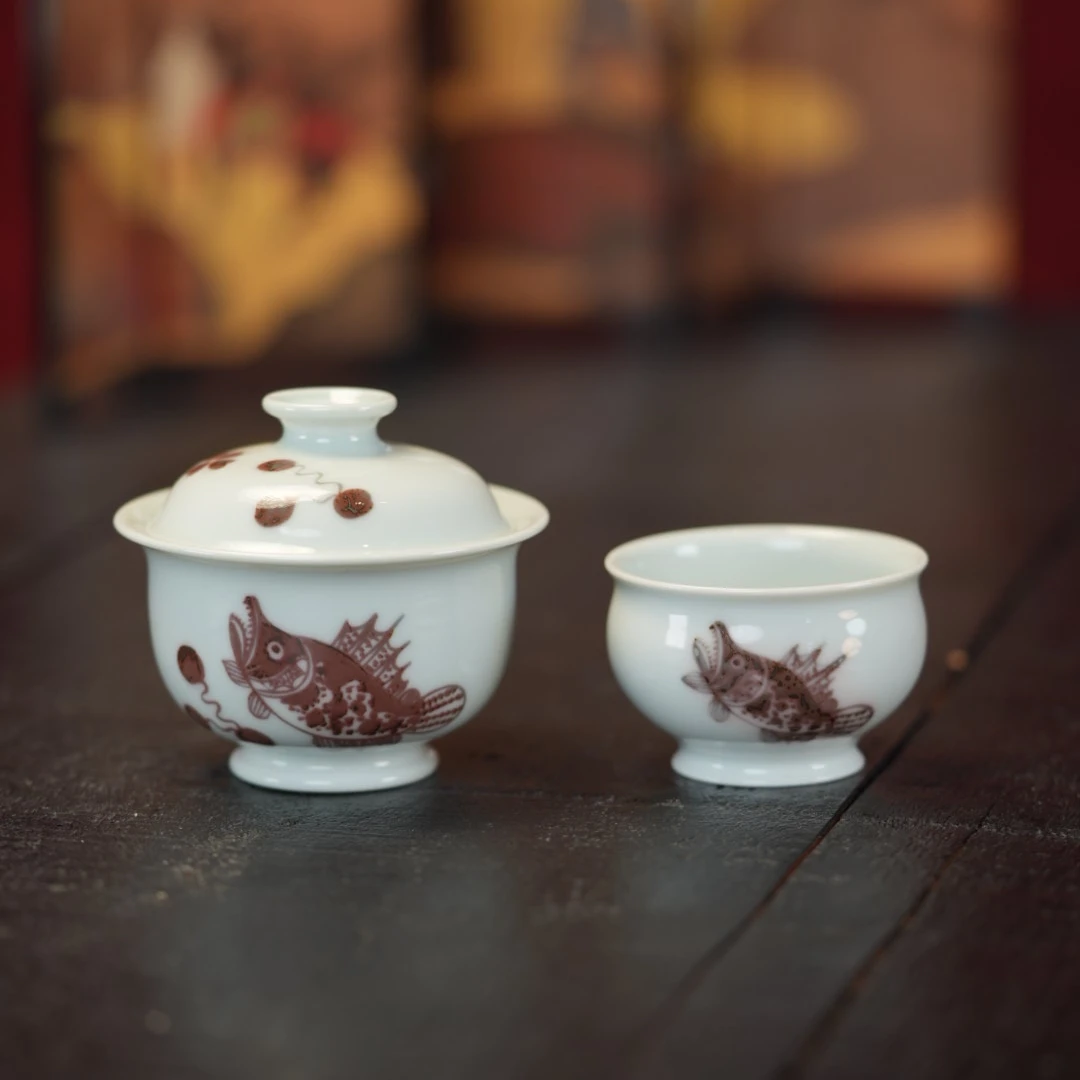 【立勤堂】釉里红系列 景德镇手工手绘 单鳜 套组 910