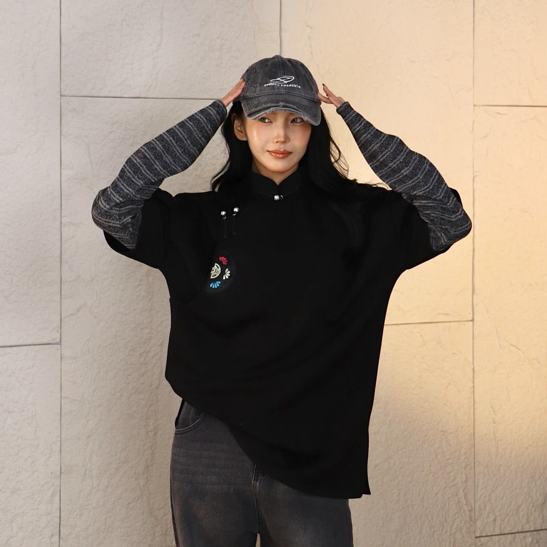 【蒙之艺】假两件男女同款情侣款蒙古族元素拼接卫衣