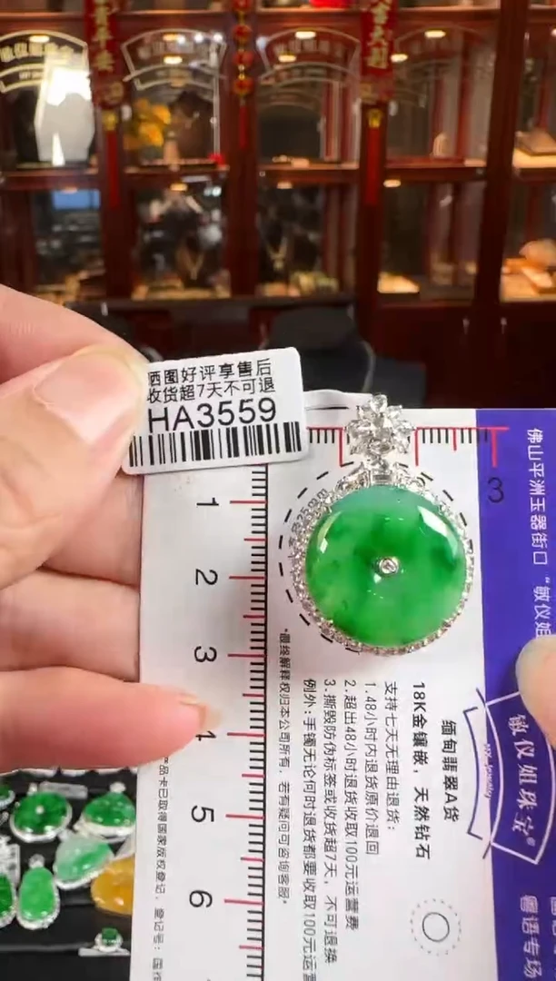 颈饰18K金镶嵌翡翠HA3559绿平安扣