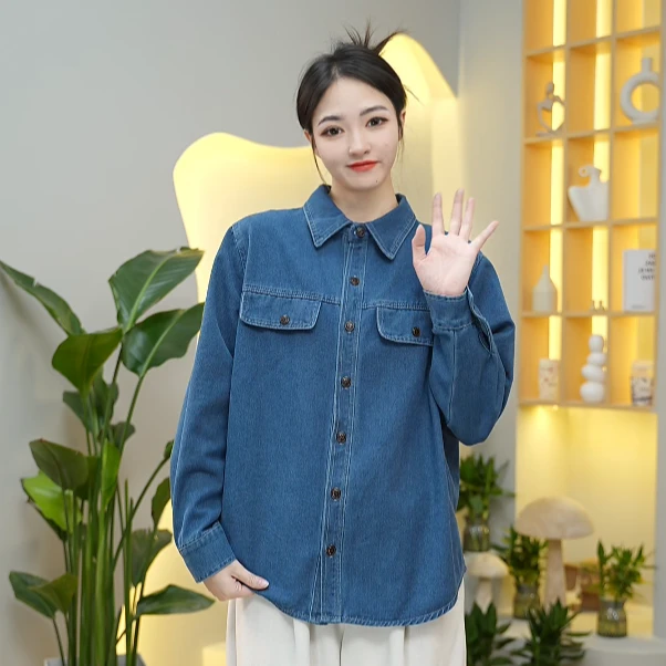 复古衬衣衬衫女宽松休闲春季印染不起球秋季牛仔工装韩版百搭外套