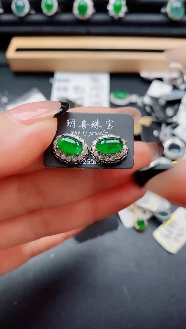 翡翠银S925镶嵌耳饰50800