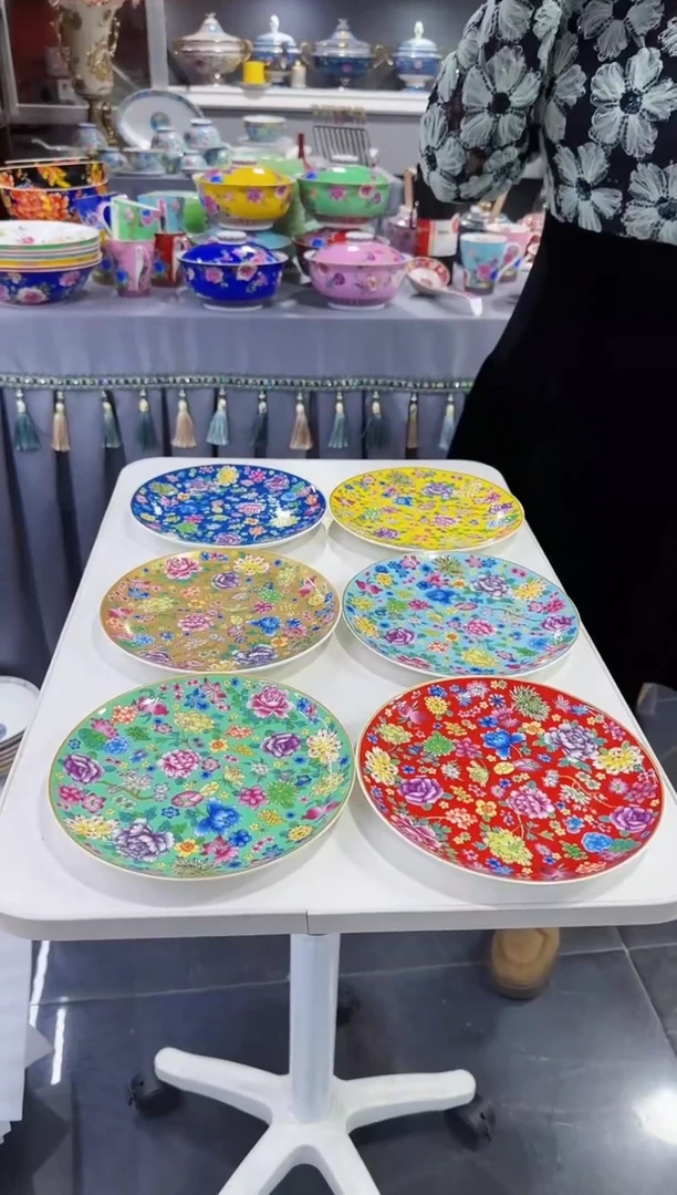 珐琅七英寸骨碟6个景德镇陶瓷