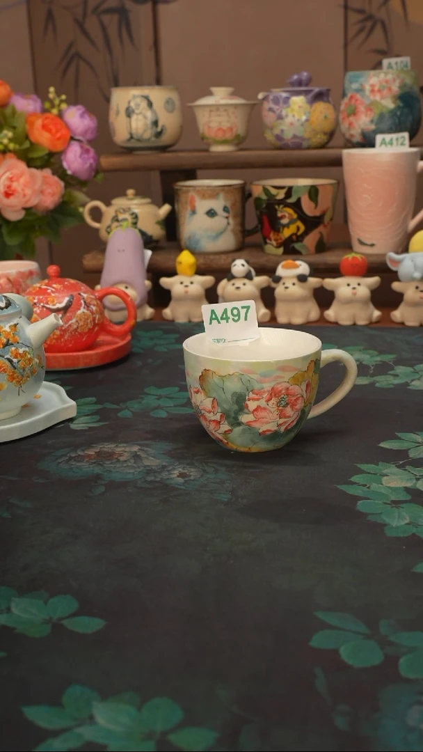 是泥吖  荷叶荷花马克杯497