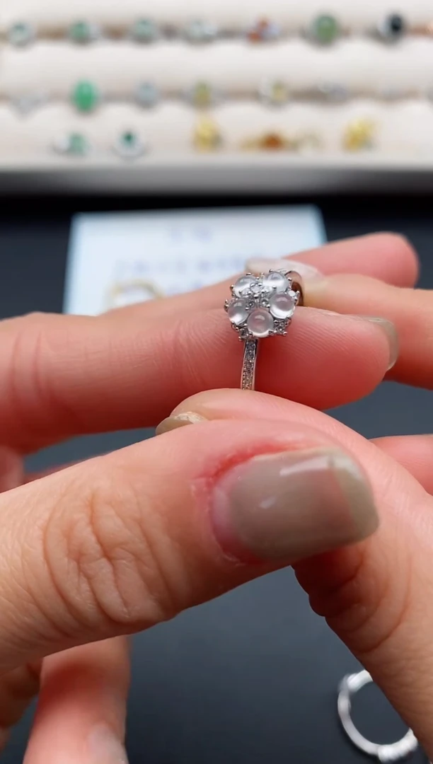 银S925镶嵌戒指翡翠缅甸天然A货翡翠22  5-2