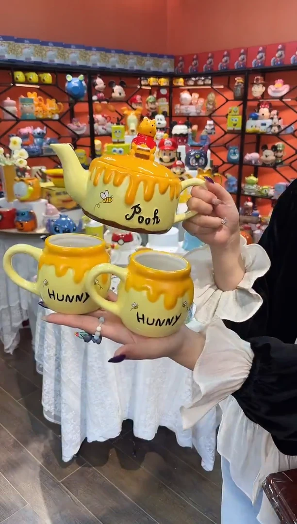 瓷片@@陶瓷维尼熊一壶二杯