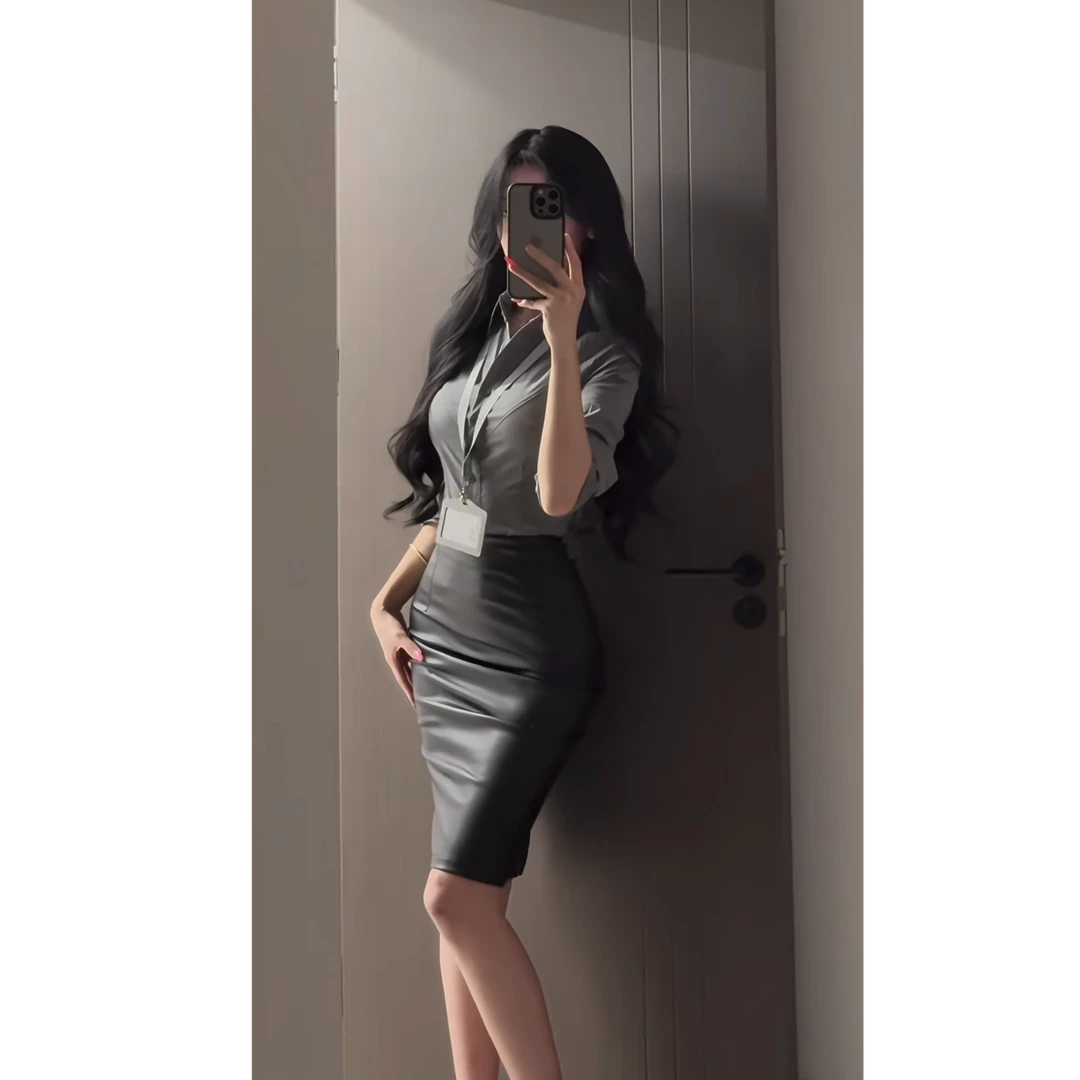 纯欲气质御姐套装女衬衫上衣2025秋季穿搭包臀半身皮裙两件套