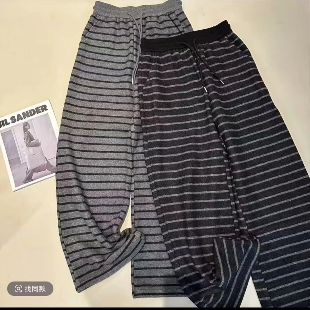 《优麦汇》K5086 冬款加绒长裤条纹新款时尚休闲百搭洋气女士