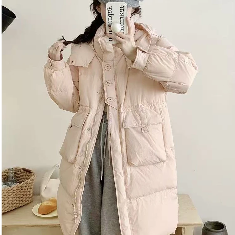 长款三粒扣过膝白鸭绒羽绒服9991
