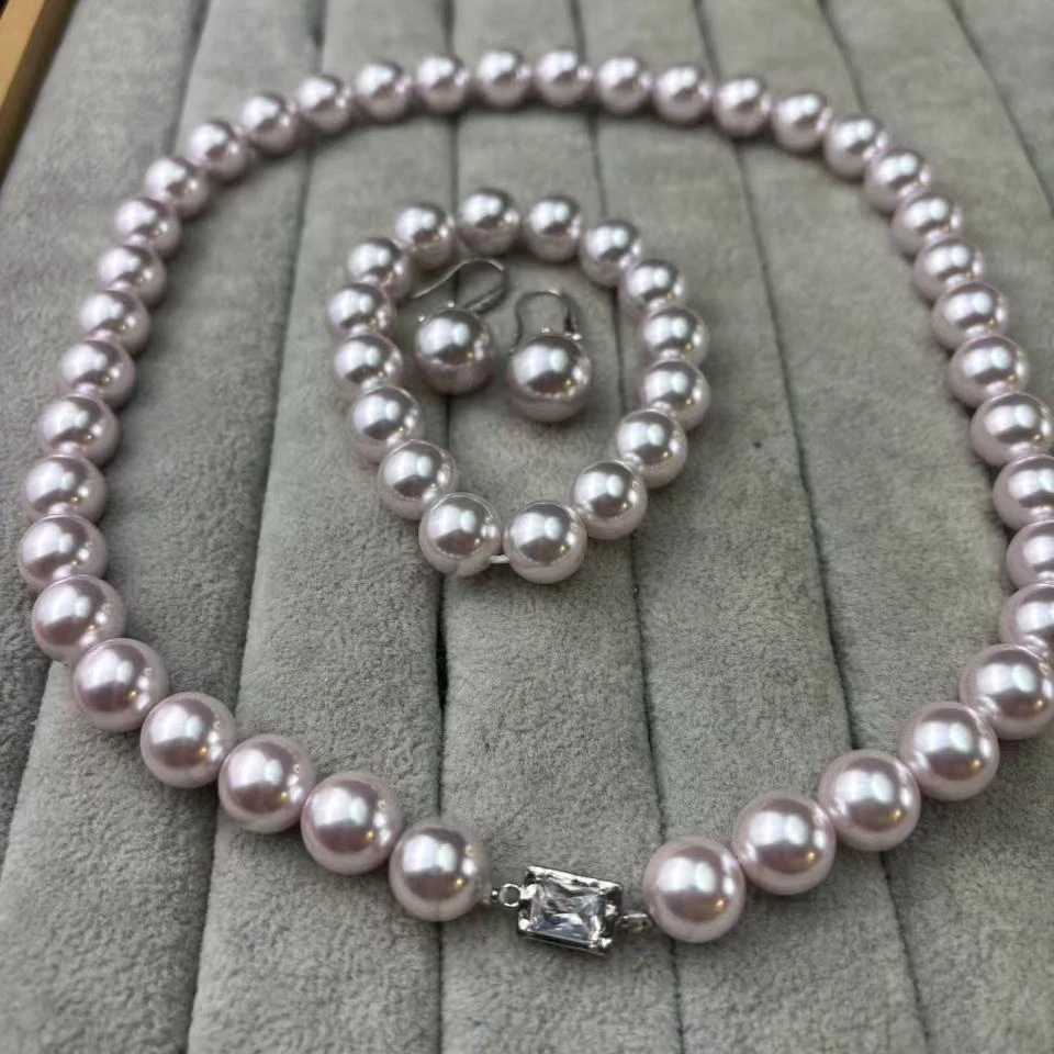 合金仿珍珠项链 曼塔玫瑰紫豪华三件套12mm高级优雅