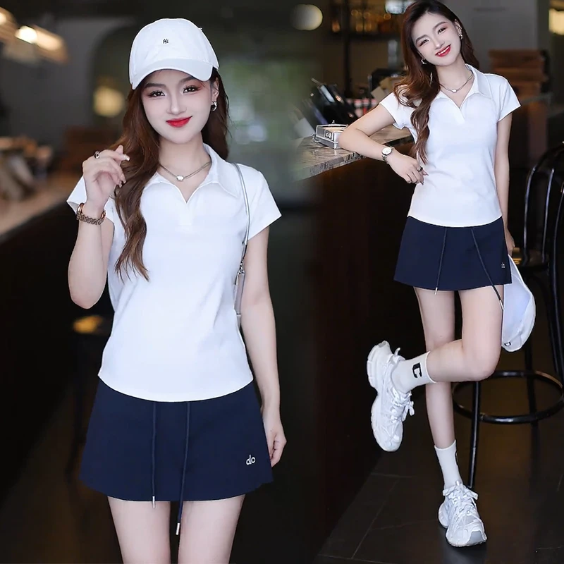 2025夏季新款洋气显瘦POLO衫修身百搭黑色短袖女款爆款2025新款