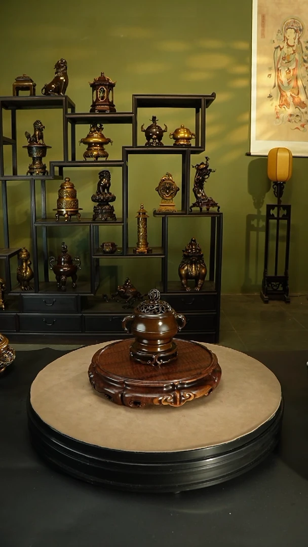 【闪购商品】紫铜精炼铜如意纽夔龙耳熏炉栗