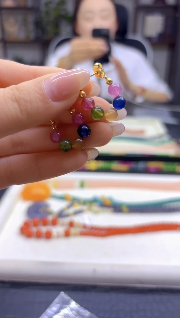 14K金镶嵌耳饰碧玺DIY款E577