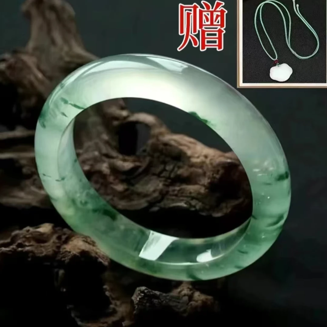 【高冰正品】国风翠色手镯精美贵妃镯证书+白色吊坠