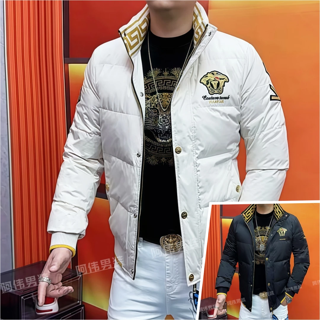 阿伟家男士冬季时尚韩版修身刺绣贴标保暖百搭羽绒服潮牌男装外套