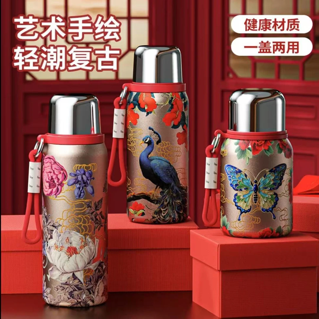 316不锈钢保温杯保冷保热复古时尚手提绳大容量车载水杯