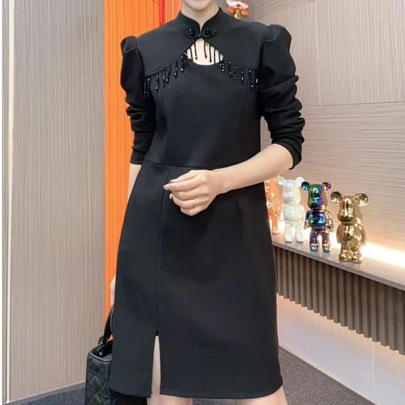 春季新款手工串珠连衣裙