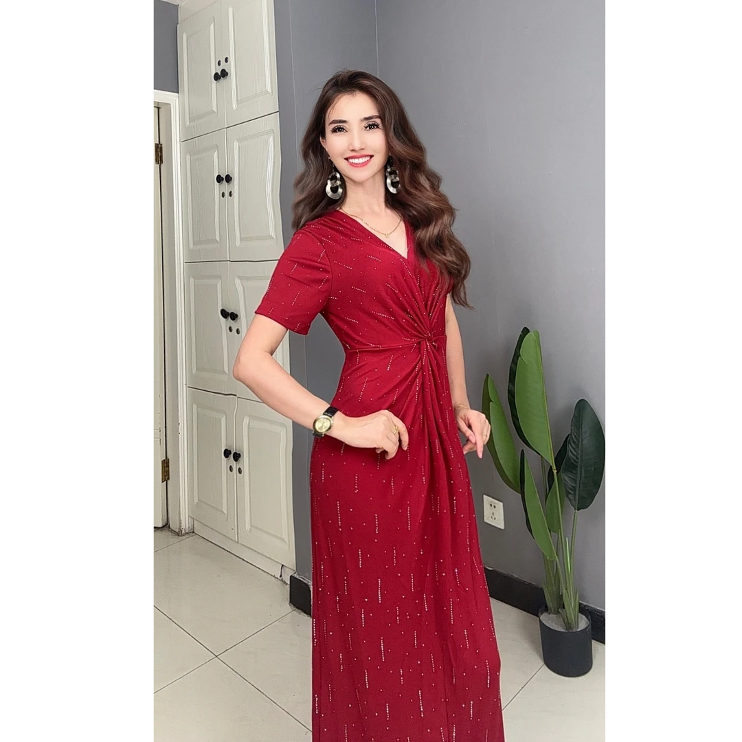 9908【包邮】夏季新款V领烟花钻气质女装连衣裙显瘦