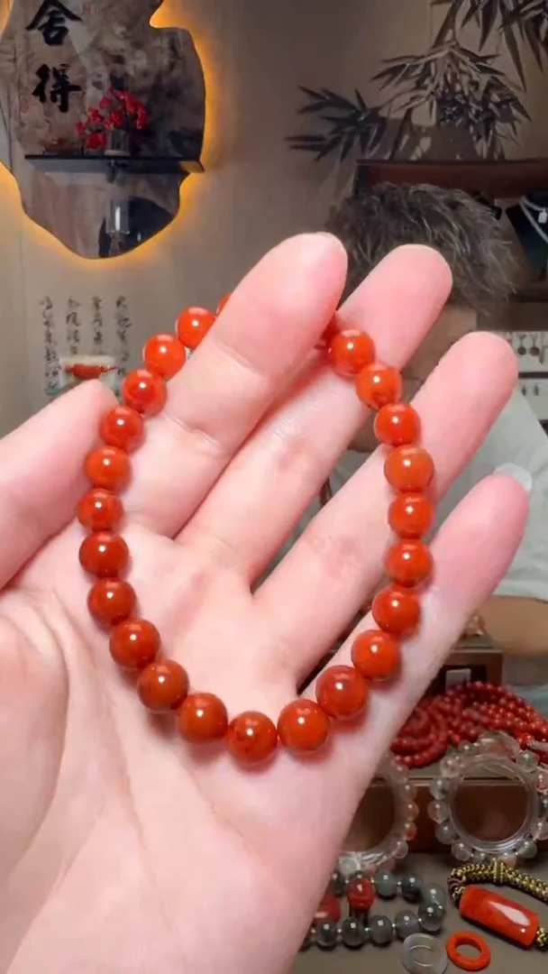 未镶嵌原矿无优化无注胶手串南红玛瑙一条7.5mm+ 多样性发货