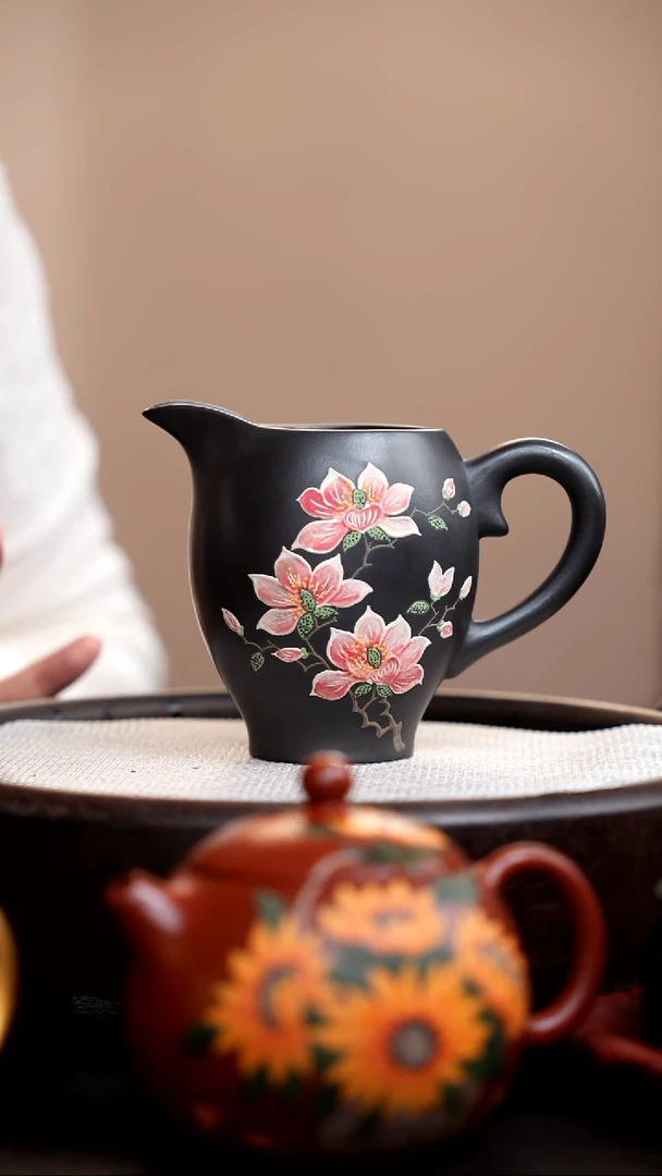 茶壶紫砂云雾天青鸭嘴公道杯粉玉兰