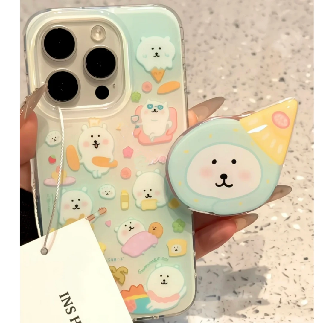 夏日薄荷绿冰淇淋自嘲熊16/15/14pro手机壳13可爱12小清新11xr