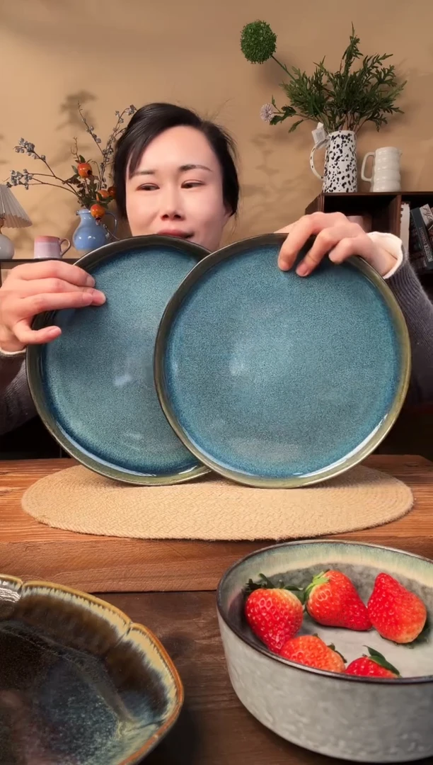 10英寸异形窑变大平盘2只微瑕