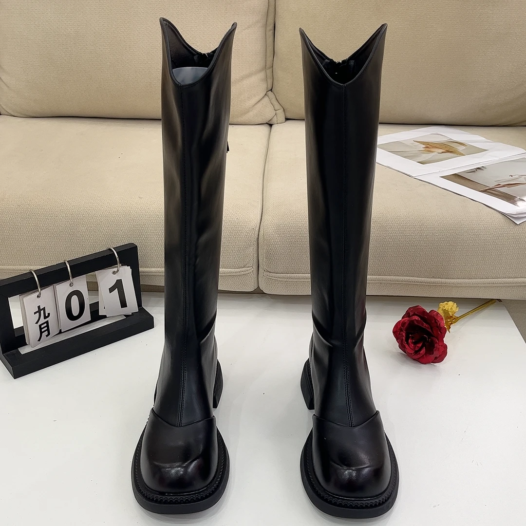 时装靴美拉德系2005小个子小腿粗靴子女鞋百搭骑士长靴平底长筒