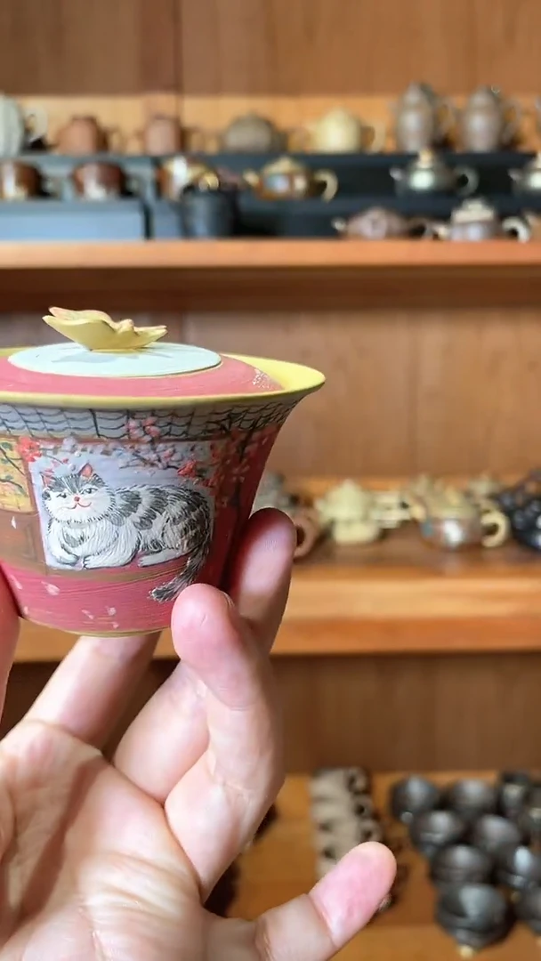 茶壶紫砂猫咪故宫墙猫咪盖碗