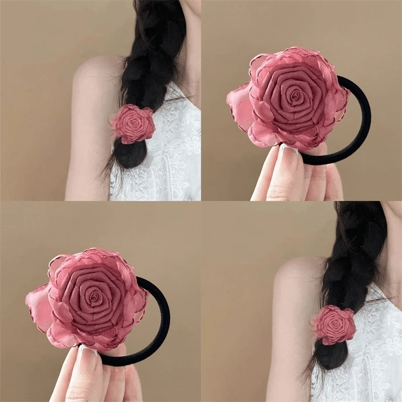 优雅简约小众头绳清新日韩风扎发皮筋玫瑰合金