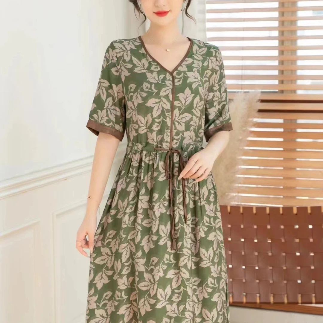 【小老弟】绿枫叶时尚气质女装连衣裙