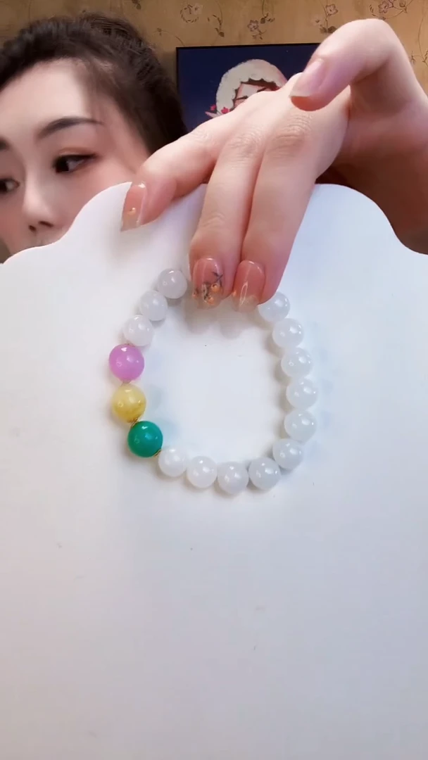 和田玉18K金镶嵌颈饰约10mm手串