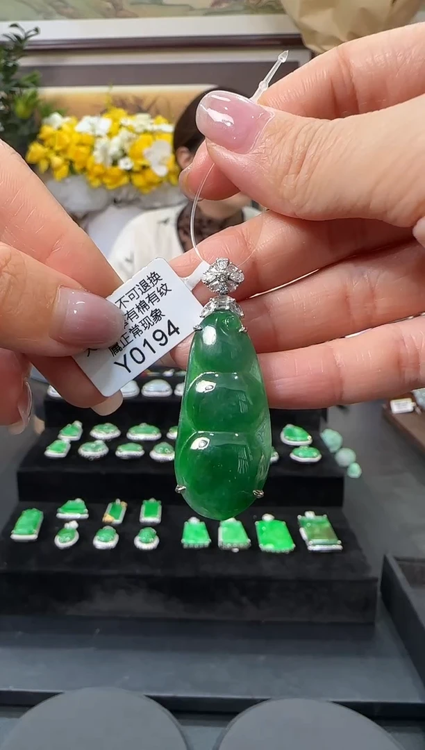颈饰18K金镶嵌翡翠Y0194豆子