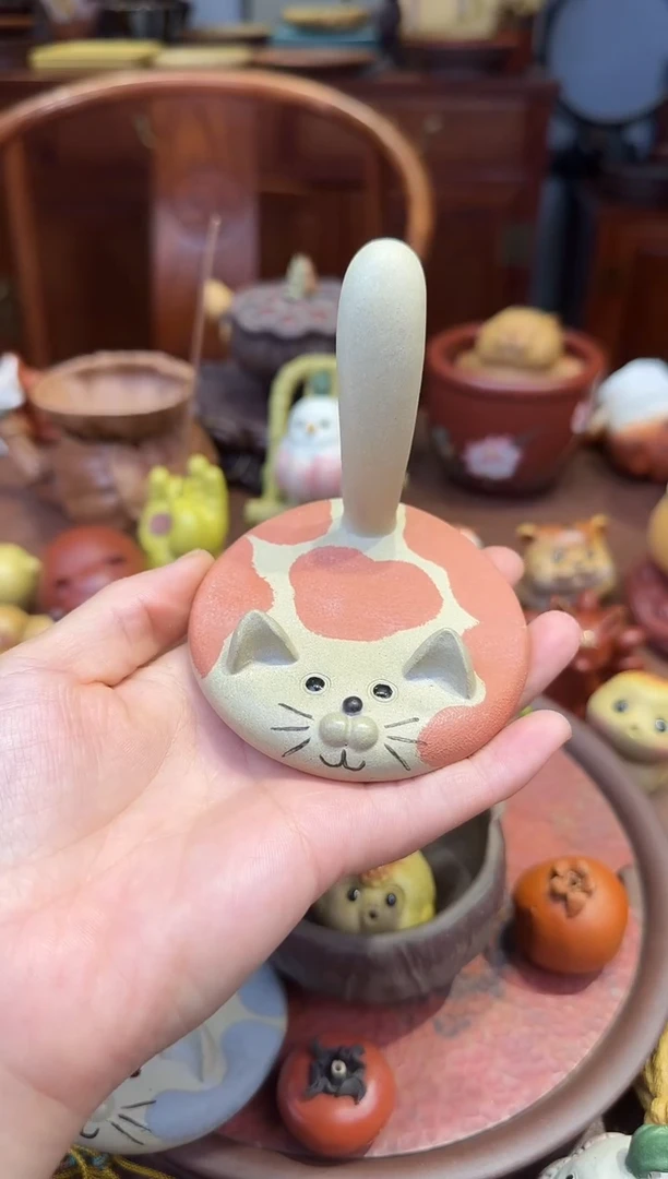 紫砂茶宠猫咪支架粉色