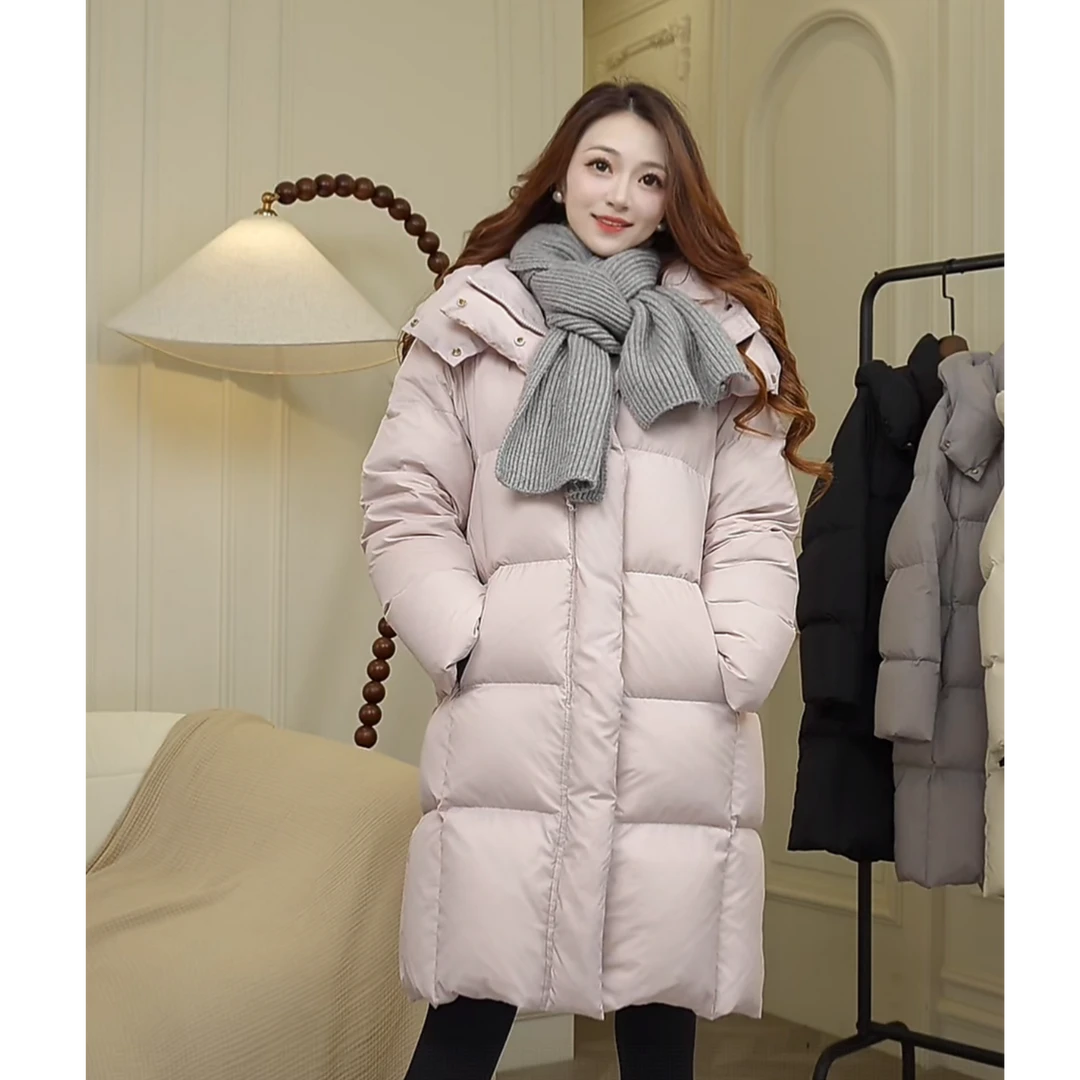 百搭休闲羽绒服韩版中长款女加厚冬装黑袖口宽松气质