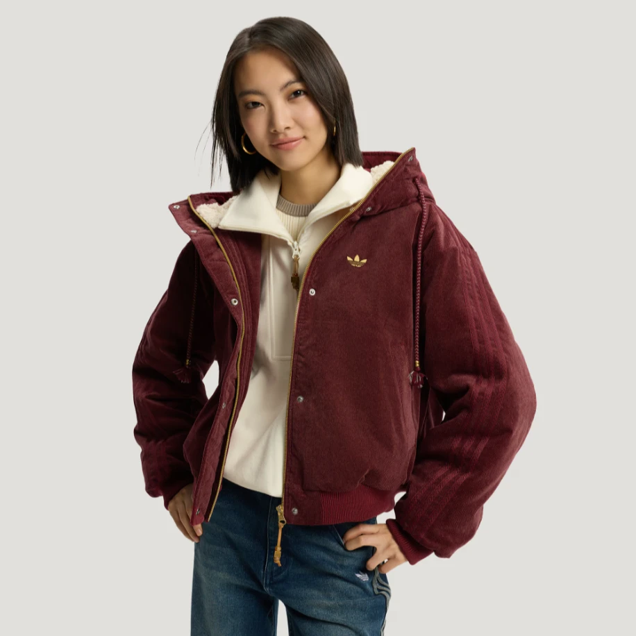 adidas/阿迪达斯双旦礼新年款保暖毛绒领运动连帽宽松棉服KT0723