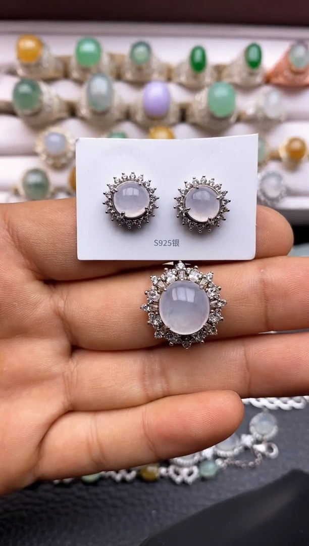 【闪购商品】翡翠戒指银S925镶嵌福利两件套5568