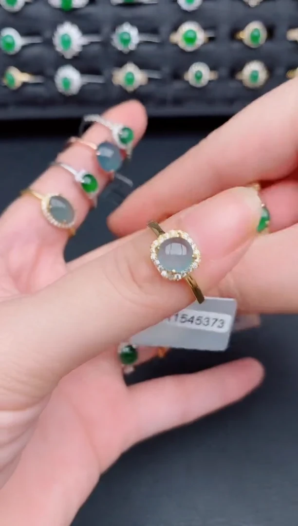 银S925镶嵌戒指翡翠天然a货翡翠5