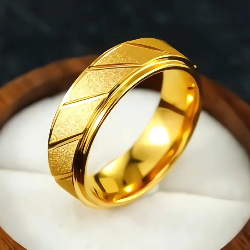 钛钢戒指 镀K金时尚潮流百搭轻奢磨砂男士戒指宽版男生配饰饰品男