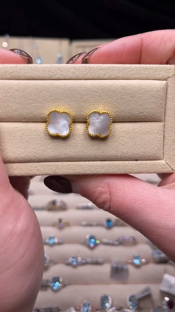 纯铜合金贝壳白贝母耳钉