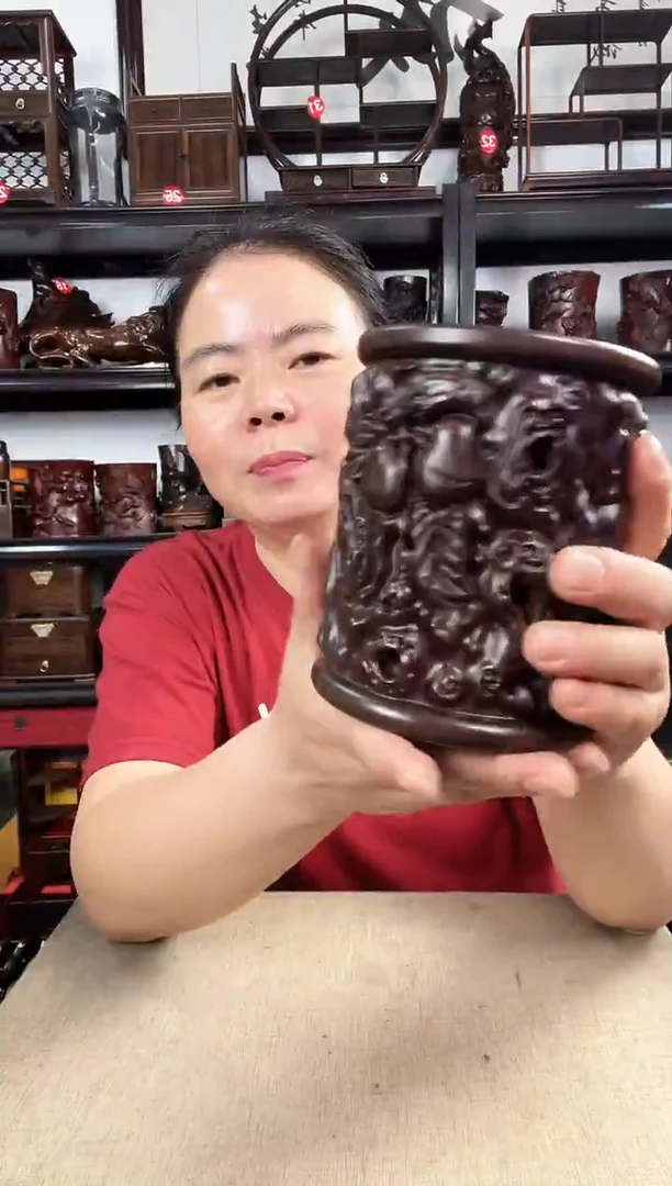 木寿桃笔筒老李红木工艺品