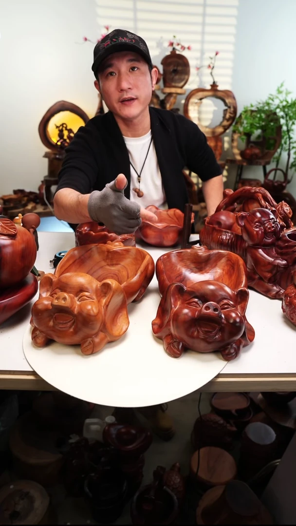 木A38香樟木摆件/福猪果盆