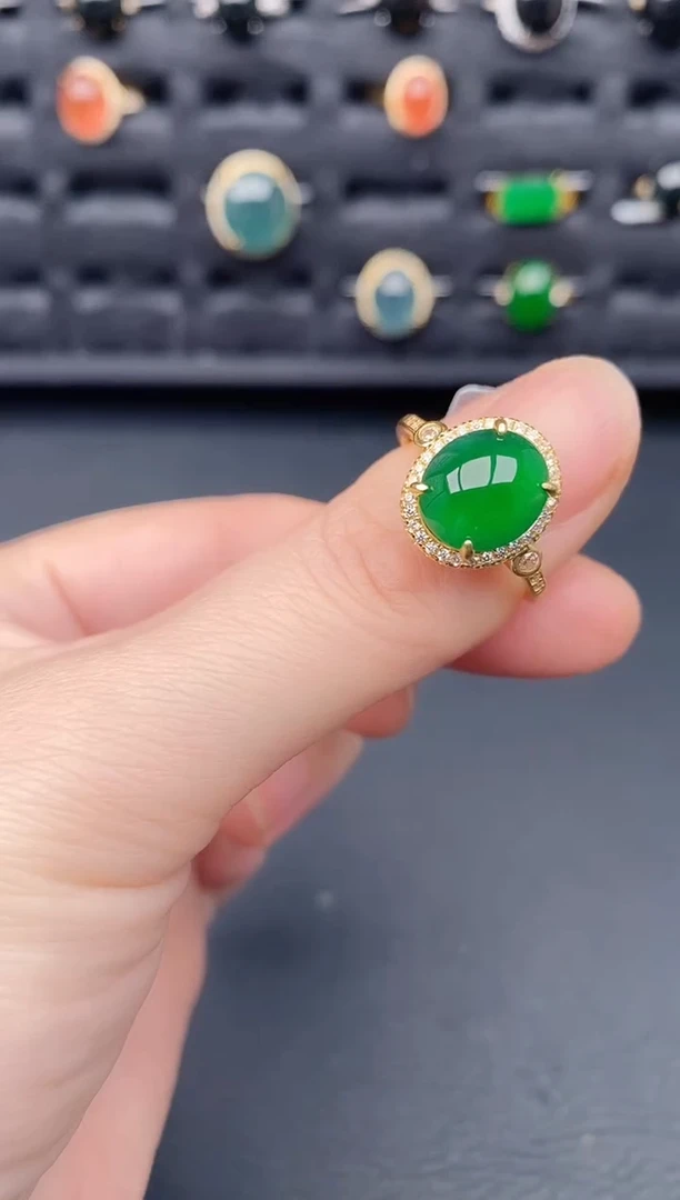 银S925镶嵌戒指翡翠天然a货翡翠143