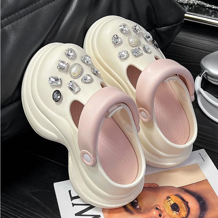 罗马风格高帮女青少年包头洞洞鞋半拖学生凉拖鞋沙滩鞋网红鞋